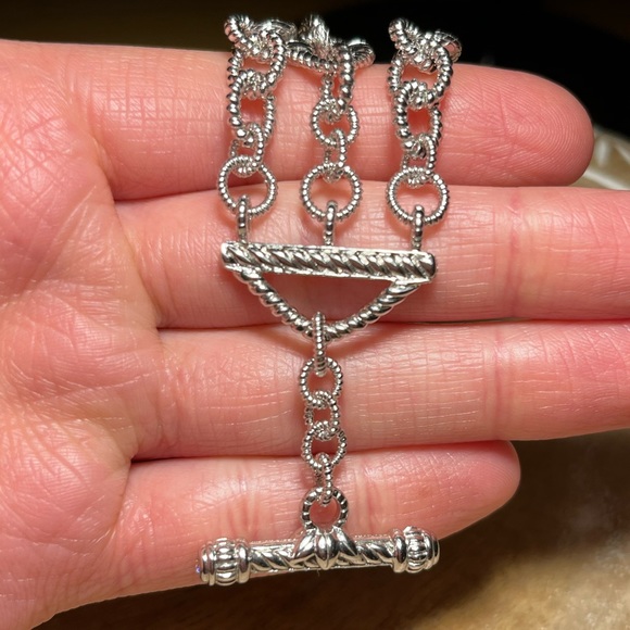 Judith Ripka Three Strand Chain Link 925 Sterling Silver Toggle Clasp Bracelet - Picture 11 of 16